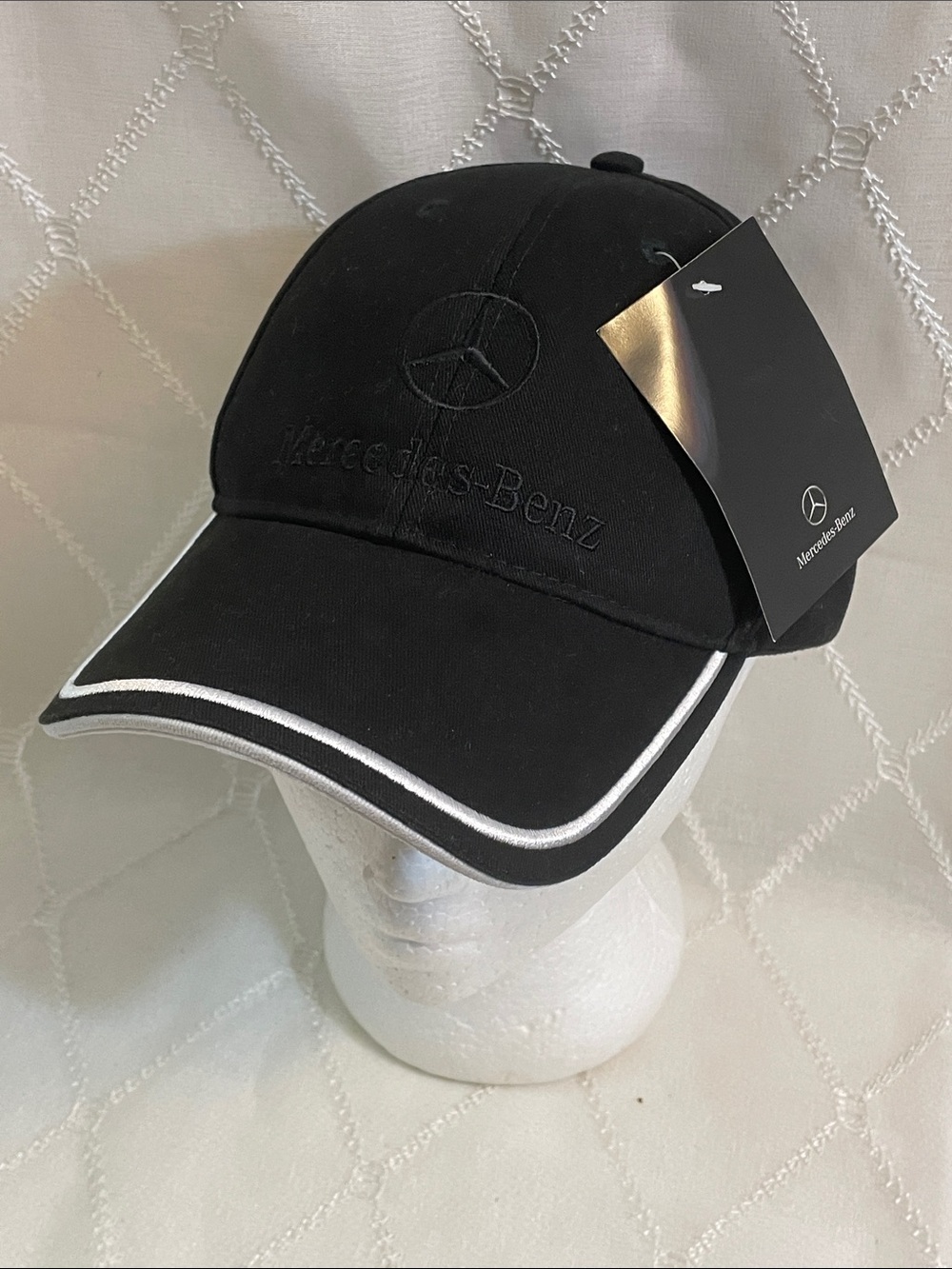 Mercedes-Benz Black Baseball Cap with White Piping Brand New W Tag